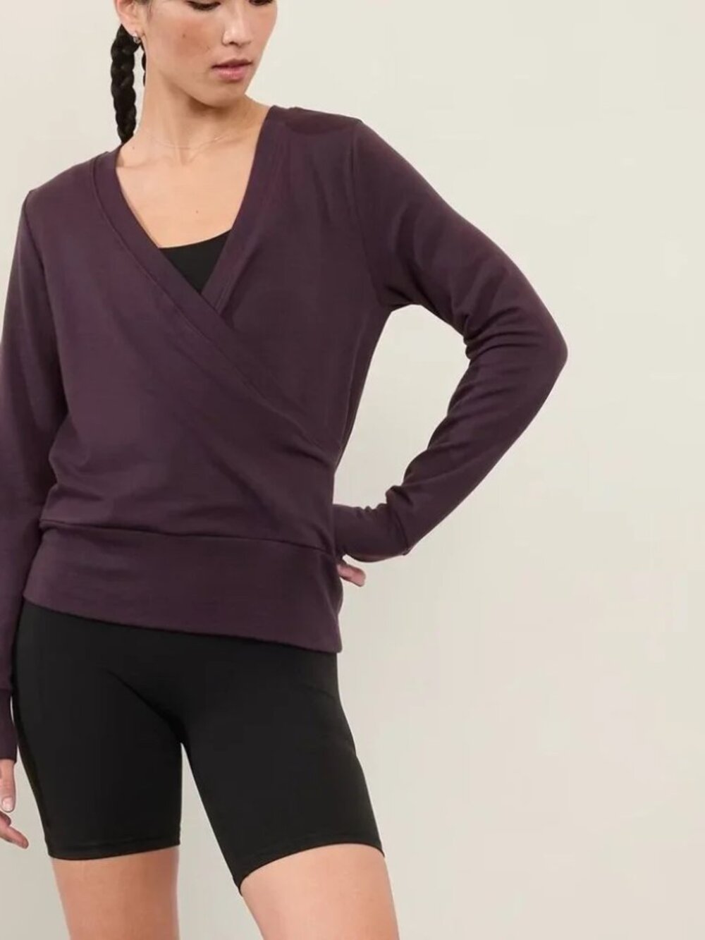Athleta Recharge Sweatshirt Red Iris Deep Plum Wrap Front Activewear Large
